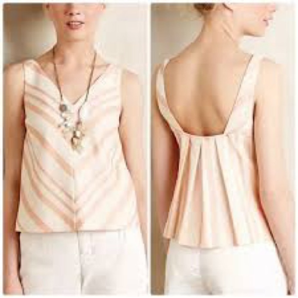 Anthropologie HD in Paris cream peach v-neck tank blouse women’s size 2 dressy